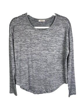 Rag & Bone Long Sleeve Knit T Shirt Soft Striped Heather Jersey Black & Cream XS